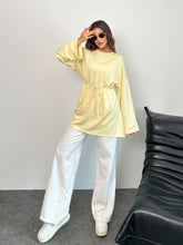 Kadın Bel Bağlamalı Kol Detaylı Tunik 8896 - Soft Sarı